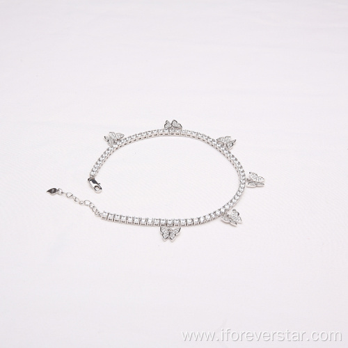 925 Sterling Silver Women Gift Zircon Butterfly Anklet